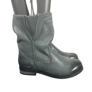 Mojo Moxy Gray Perforated Leather Mid-Calf Boots 6.5 Western Slouchy